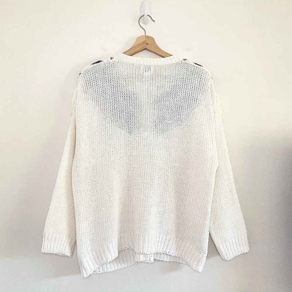 Vintage Nordic Fair Isle Fringe Yoke Cardigan Cable Knit Sweater 80s 90s Medium